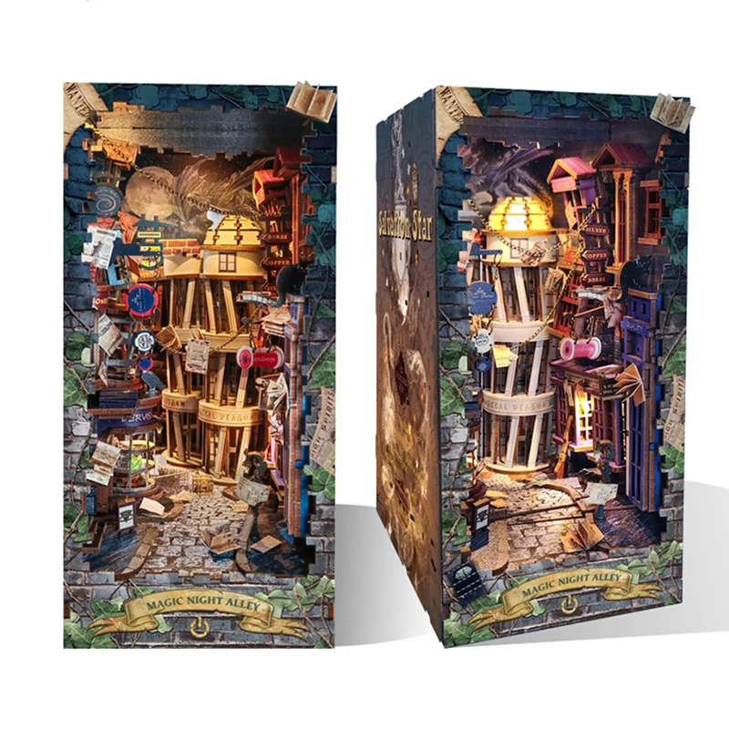 Book Nook Shelf Insert Alley Diy - DIY 나무 책장 장식 키트, 미니어처