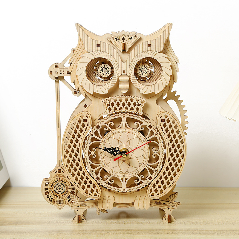 Wooden Clock Puzzle Mechanical Pendulum - DIY 나무 부엉이 진자 시계 모델,