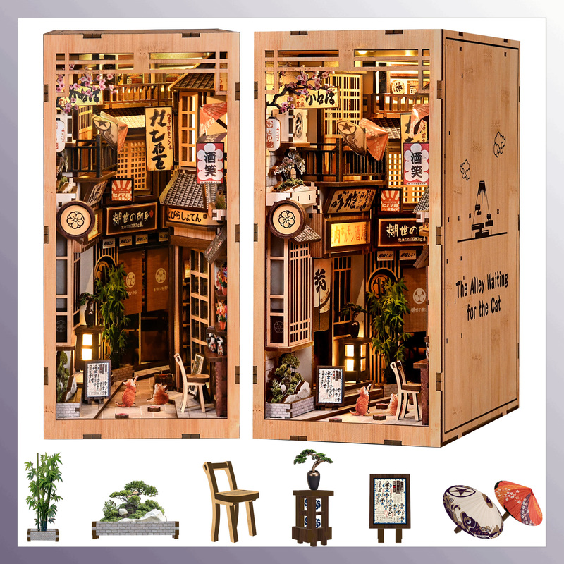 Book Nook Shelf Insert Alley Diy - DIY 나무로 만든 고양이를 기다리는 골목책장