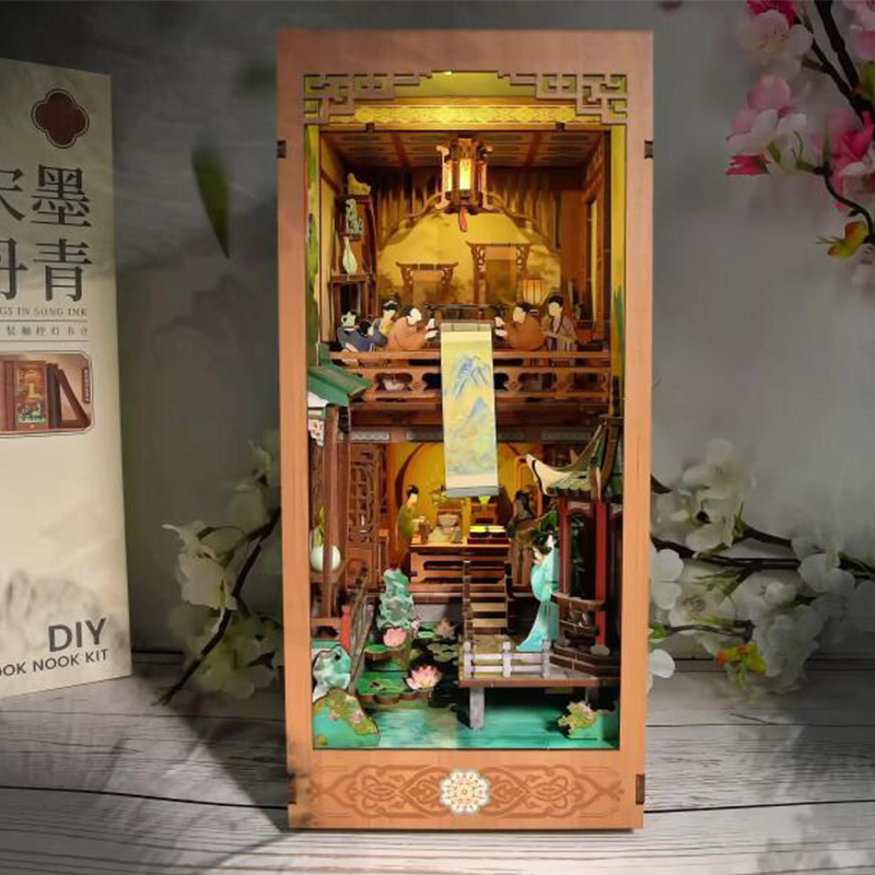 Diy Miniature Dollhouse Kit Book Nook - DIY 나무 책꽂이 선반 삽입 키트