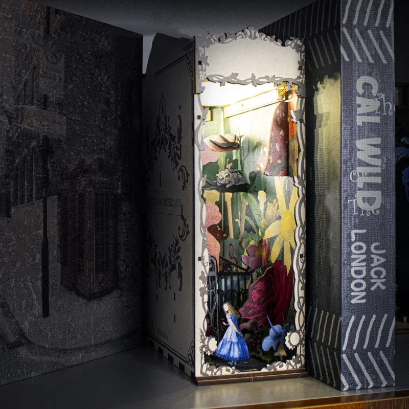 Diy Miniature Dollhouse Kit Book Nook - 정원 여행 노트 북 엔드 책장