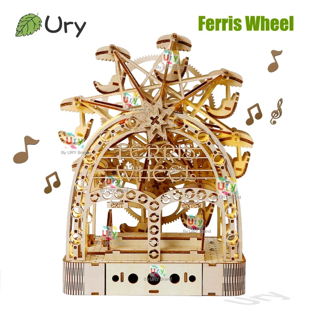 Music Box Wooden 3D Puzzle Rotating - Ury 3D 나무 퍼즐 Led 손으로