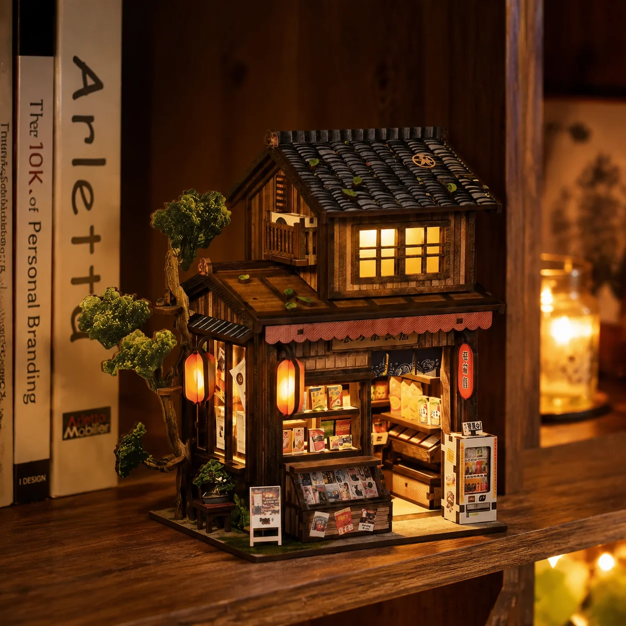 Diy Miniature Dollhouse Kit Book Nook - 일본 스타일 DIY 나무 책꽂이 키트