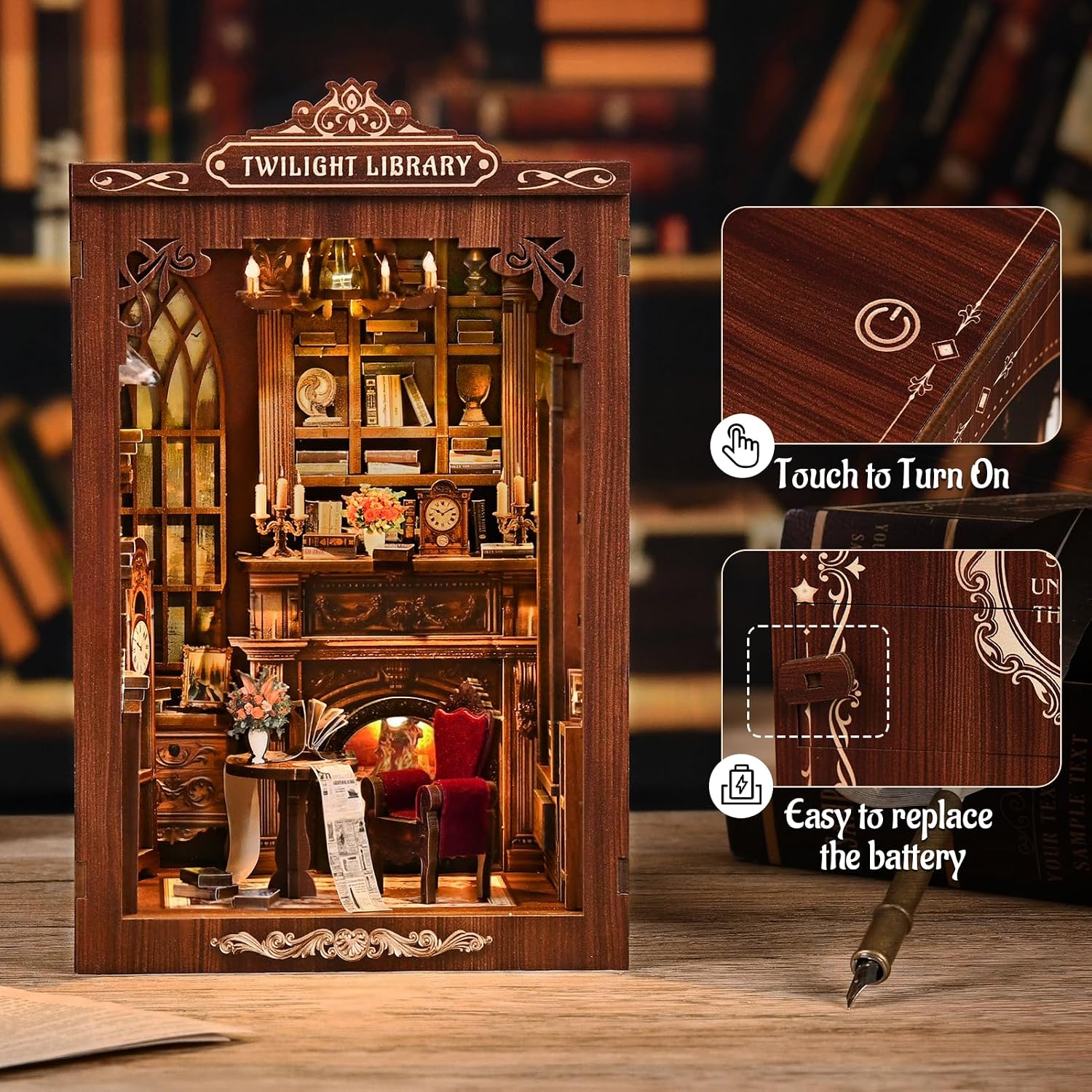 DIY 북 너크 키트, 미니어처 나무 인형의 집, 조명 - Diy Miniature Dollhouse Kit Book Nook 리뷰 및 가격
