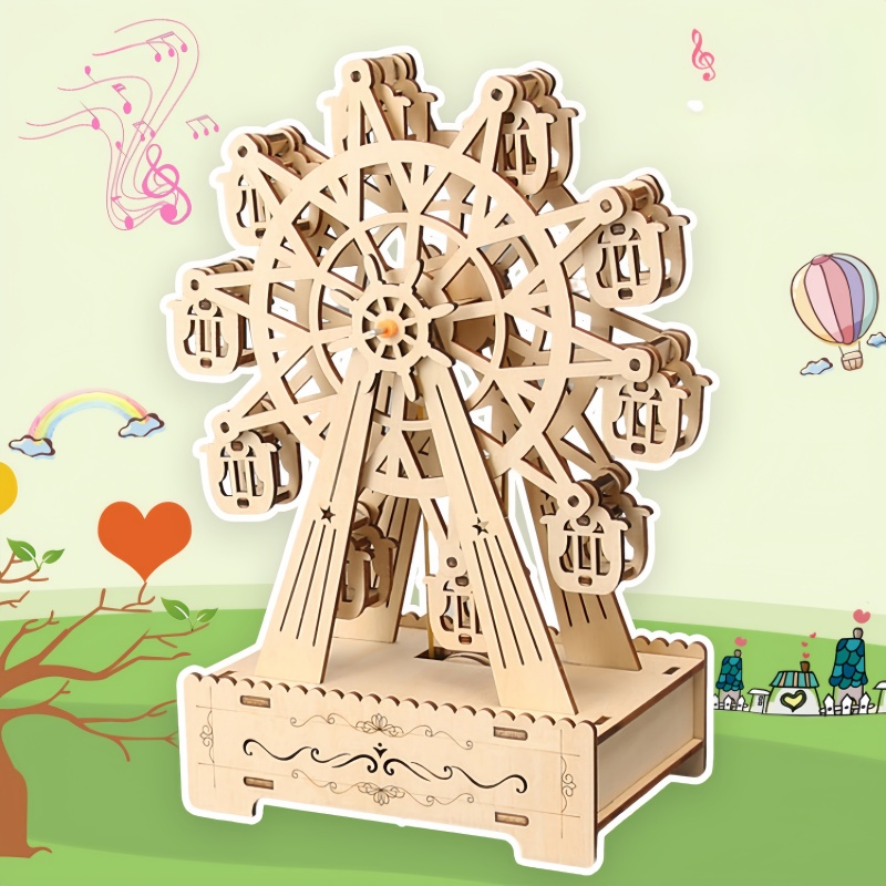 3D 나무 퍼즐 회전식 관람차 놀이공원 음악 옥타브 박 - Music Box Wooden 3D Puzzle Rotating 리뷰 및 가격