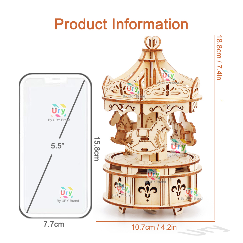 회전식 DIY 3D 퍼즐 회전목마 뮤직 박스 나무 모형 - Music Box Wooden 3D Puzzle Rotating 리뷰 및 가격