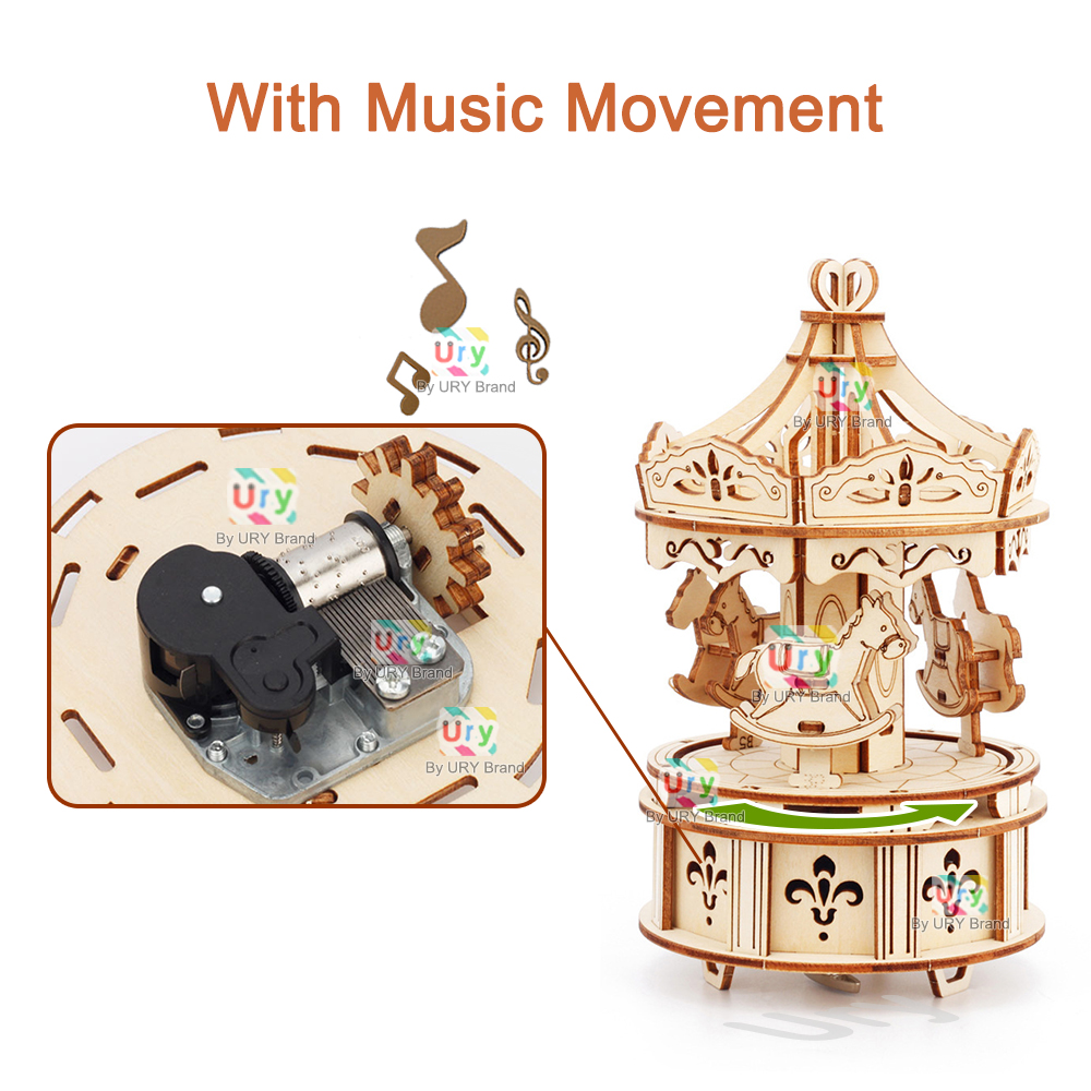 회전식 DIY 3D 퍼즐 회전목마 뮤직 박스 나무 모형 - Music Box Wooden 3D Puzzle Rotating 리뷰 및 가격