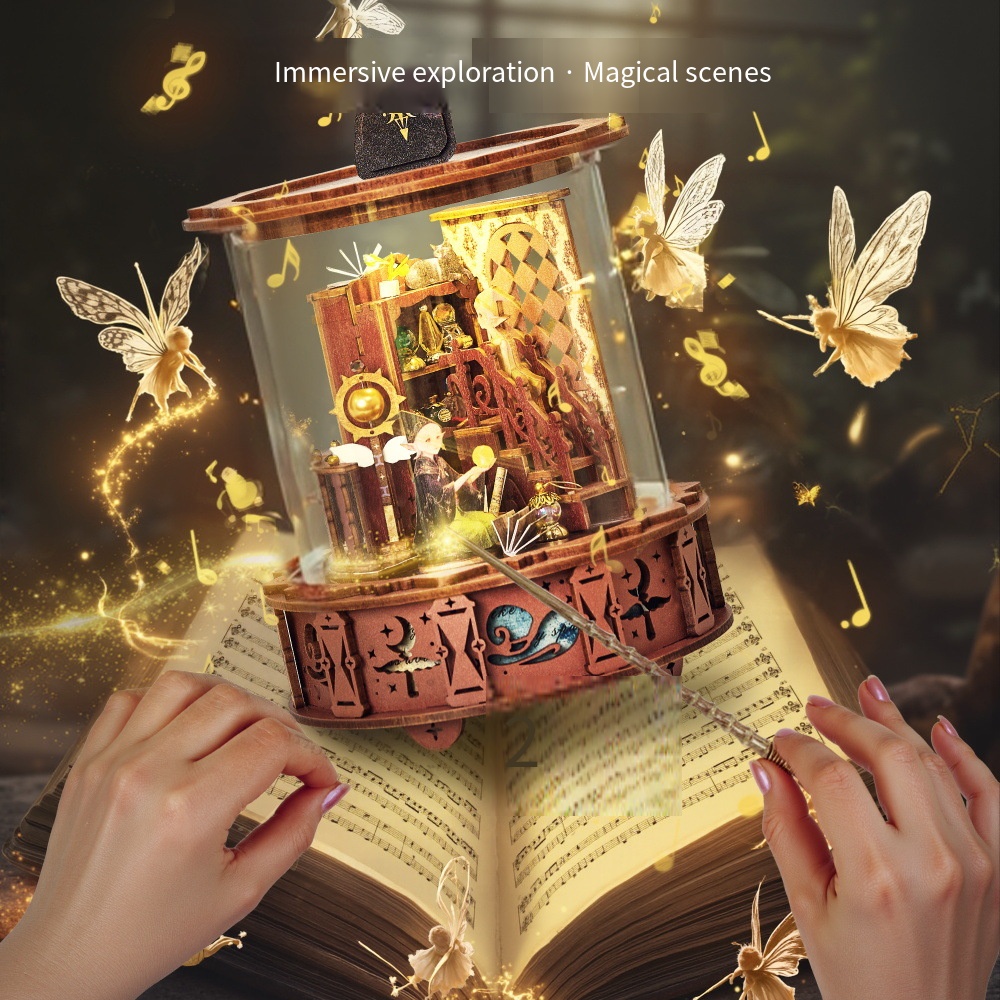 마법의 뮤직 박스 360 °   가시광 회전 DIY 3 - Music Box Wooden 3D Puzzle Rotating 리뷰 및 가격