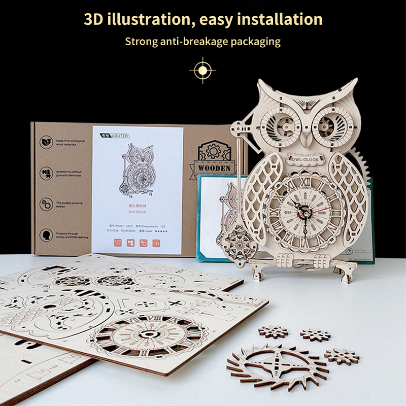 나무 퍼즐 3D 올빼미 시계 모델 조립 키트 창의적인  - Wooden Clock Puzzle Mechanical Pendulum 리뷰 및 가격