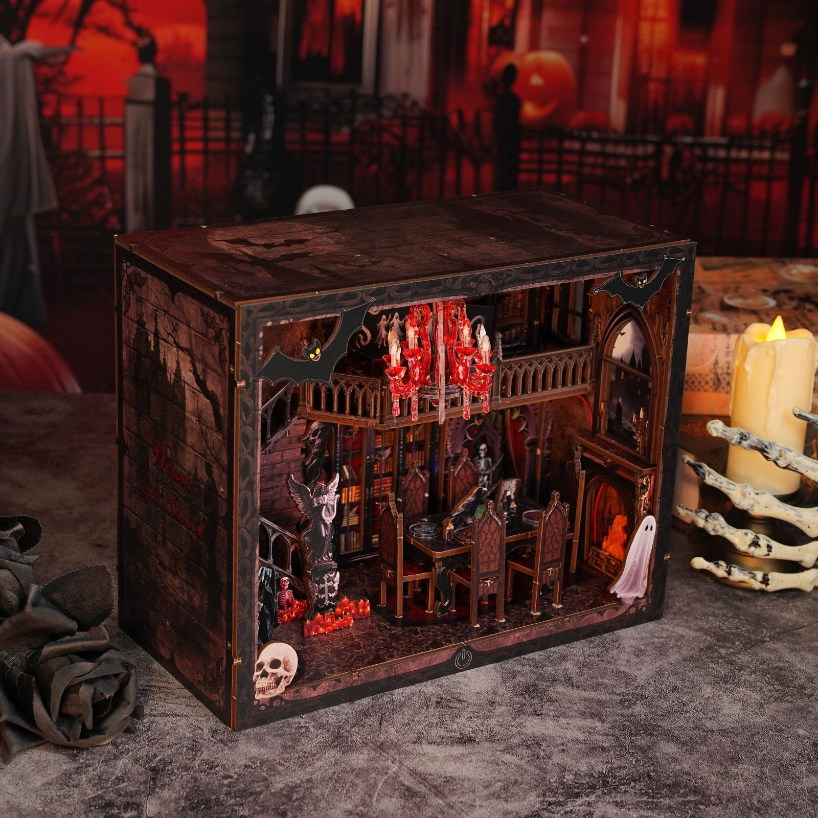 DIY 나무 책꽂이 선반 삽입 키트 할로윈 어두운 집  - Diy Miniature Dollhouse Kit Book Nook 리뷰 및 가격