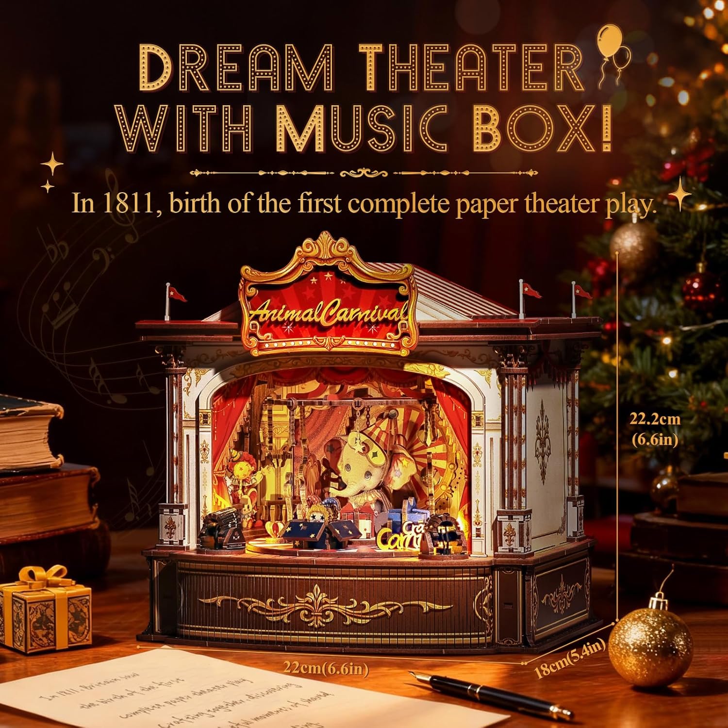 3D 나무 퍼즐 뮤직 박스 - LED 조명이 있는 DI - Music Box Wooden 3D Puzzle Rotating 리뷰 및 가격