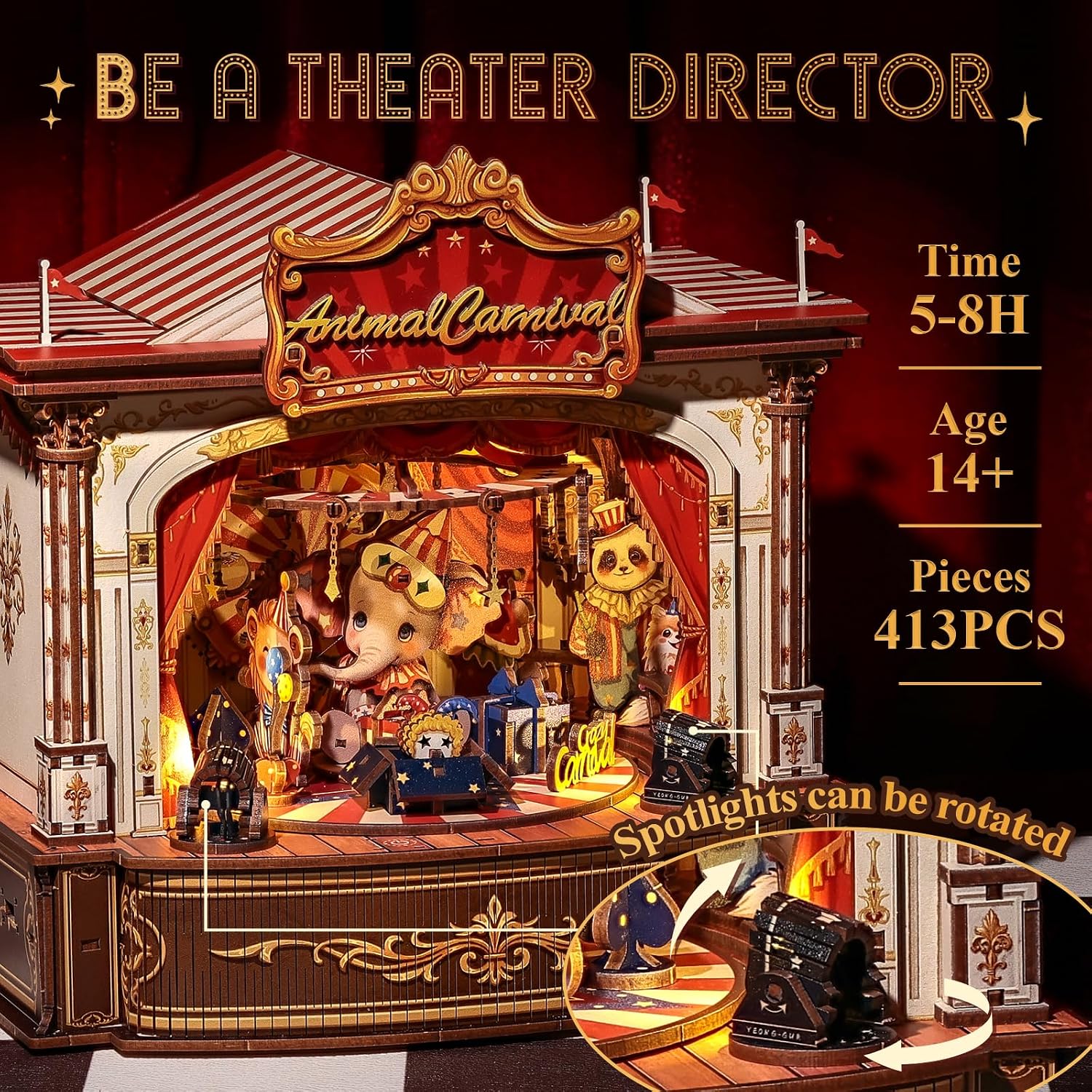 3D 나무 퍼즐 뮤직 박스 - LED 조명이 있는 DI - Music Box Wooden 3D Puzzle Rotating 리뷰 및 가격
