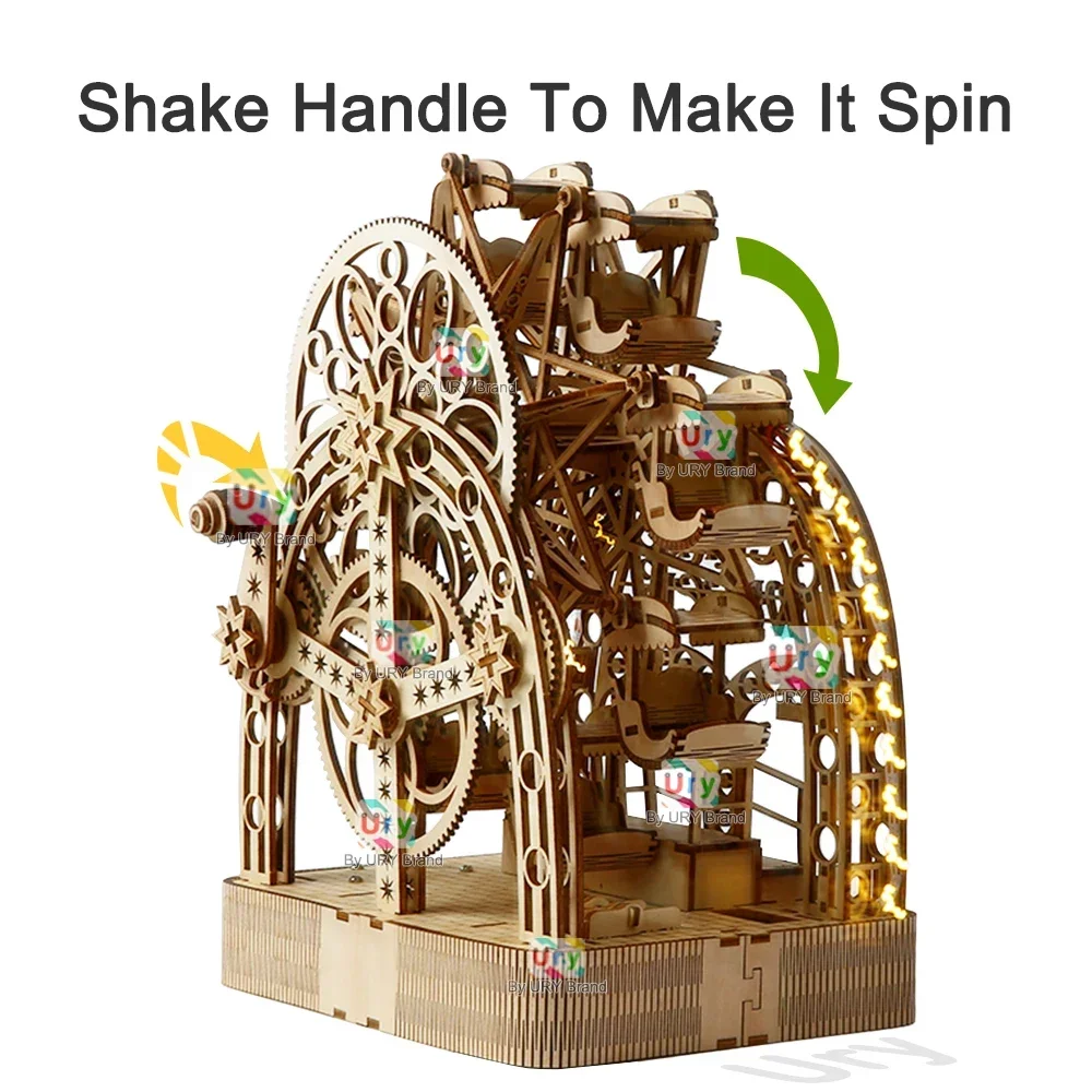 Ury 3D 나무 퍼즐 Led 손으로 구동 회전 관람차 - Music Box Wooden 3D Puzzle Rotating 리뷰 및 가격